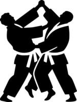 Two men in karate gear are fighting in silhouette vector
