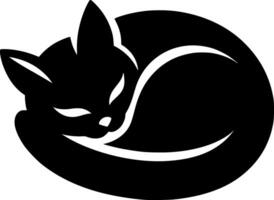 A black and white silhouette of a cat curled up vector