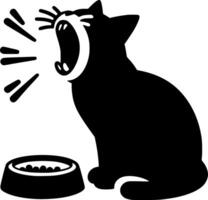 A cat is sitting next to a bowl with food vector