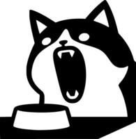 A black and white cat with its mouth open vector