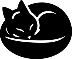A black and white silhouette of a cat sleeping in a bowl vector