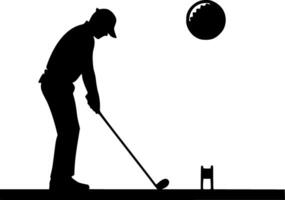 Silhouette of a man playing golf with a ball vector