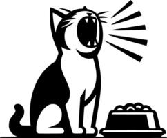 A cat with its mouth open and food in front of it vector