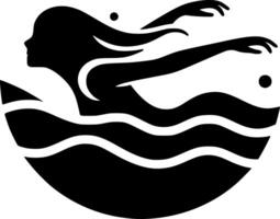 A black and white logo of a woman swimming in the ocean vector