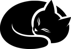 A black and white cat sleeping in a circle vector