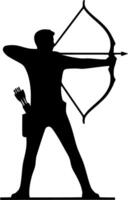 Silhouette of archer with bow and arrow vector
