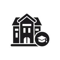 School Building Icon with Graduation Cap for Education Concept,student dormitory icon. vector