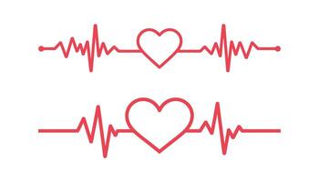 Heartbeat Line with Heart Shape in Red Outline Style Love and Health Concept for Medical, Romance, Valentine, or Wellness Graphic Design Projects. vector