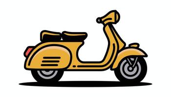 Cute Yellow Vintage Scooter Illustration in Cartoon Style with Bold Outline, Retro Moped Perfect for Travel, Transport, and Urban Commute Designs. vector