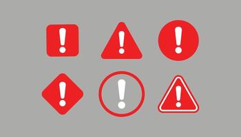 Red Exclamation Mark Warning Symbols in Different Shapes Including Triangle, Circle, Square, and Diamond on Gray Background for Alert, Danger, and Caution vector