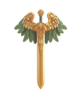 Ornate golden sword with majestic green feathered wings symbolizing courage, freedom, and victory, creating a powerful emblem of hope and triumph png