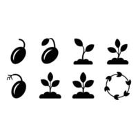 Seed to Plant Growth Stages Simple Black Glyph Icons Set vector