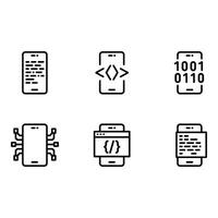 Mobile App Development Icons Clean Line Art Style Modern Technology Concept Software Coding Binary Code Programming Interface vector