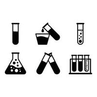 Science Lab Icons Black and White art Illustration of Test Tubes Flasks and Beaker for Experiment Research or Chemistry Concepts vector