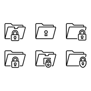 Secure Data Folder Icons Six Variations of Padlock and File Symbols Modern Line Art Style Digital Security Concept vector