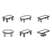 Six Isometric Line Art Table Icons Modern Minimalist Furniture Design Set vector