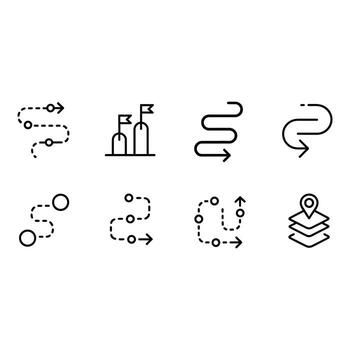 Modern Minimalist Line Icons Journey Route Path Navigation Progress Destination Goal Success Map Location vector