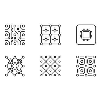 Modern Technology Icons Clean Line Art Graphics for Network Circuit and Processor Designs vector