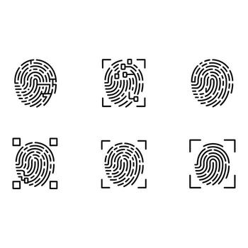 Fingerprint Scan Icons Modern Minimalist Line Art Graphics for Security Biometrics and Technology vector