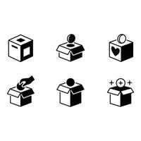 Donation Box Icons Simple Monochrome Charity Giving Open Box Flat Design art Graphics Fundraising Nonprofit vector