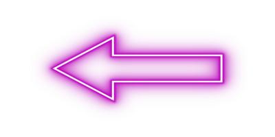 Bright purple pink color neon light arrow pointing left with glowing effect on transparent background for modern digital graphic design with vibrant stylish visual concept png