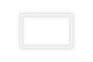 Bright white neon glowing rectangle frame border with empty space and light effect on transparent background for modern design, banner, advertising, template or poster png