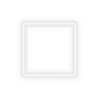 Bright white neon glowing square frame border with empty space and soft light effect on transparent background for futuristic design template modern glowing frame layout png
