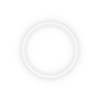 Bright white neon glow circular ring circle frame border with empty center space and glowing light effect on transparent background for abstract futuristic digital design png
