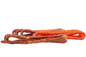 Dry thin meat sausages isolate. Snack for beer, hog sausages. png