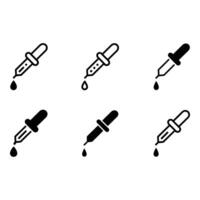 Six Simple Black Pipette Icons Medical Science or Chemistry Design Elements vector