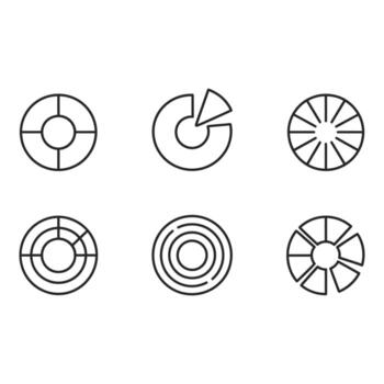 Six Minimalist Circular Line Icons Data Progress and Process Diagrams vector