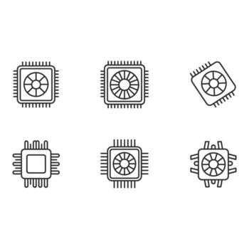 seis minimalista línea Arte UPC procesador íconos tecnología informática hardware limpiar moderno estilo vector