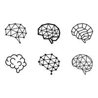 Six Abstract Geometric Brain Icons Network Connectivity and Intelligence Concepts vector