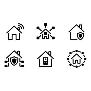 Smart Home Security System Icons Network Wifi Protection and Remote Access Symbols vector