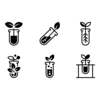 Six Bold Black Icons Plant Sprout in Test Tube Biotechnology Science Nature Growth Experiment vector