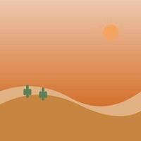 Minimalist Desert Landscape with Cacti and Sunburst vector