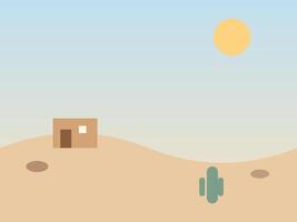 Adobe House and Cactus in Desertcore Landscape vector