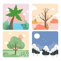 Flat Design Landscape of Four Seasons with Spring, Summer, Autumn, and Winter Illustration vector
