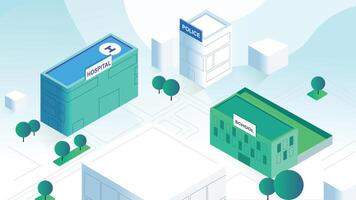 Isometric City Map with Key Public Service Buildings vector