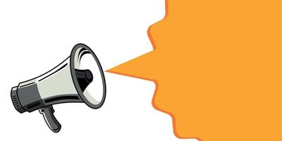 Loudspeaker, megaphone or loudspeaker with blank banner for promotional design. vector