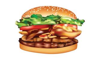 Delicious burger with toppings and vegetables vector