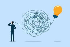 Man searching and thinking of idea through a complicated and chaotic way. Chaos, intellect, mind, and brainwork. vector