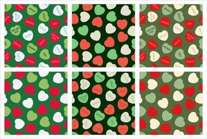 Cheerful holiday design featuring vibrant heart patterns with Christmas words. Ideal for seasonal projects, backgrounds, or decorations. vector