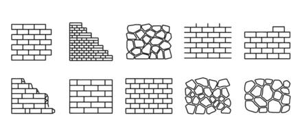 Brick wall set of bricks and stones illustration vector