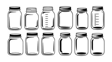 Bottle with different sizes of glass jars vector