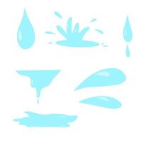 Set of blue water splashes, drops, puddle, tears element collection vector