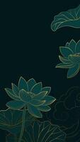 Vertical Chinese style linear lotus illustration with auspicious cloud background vector