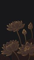 Vertical Chinese style linear lotus illustrations vector