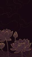 Vertical version of Chinese style linear lotus illustration with auspicious cloud background vector