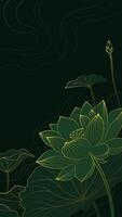Vertical Chinese style linear lotus illustrations line background vector